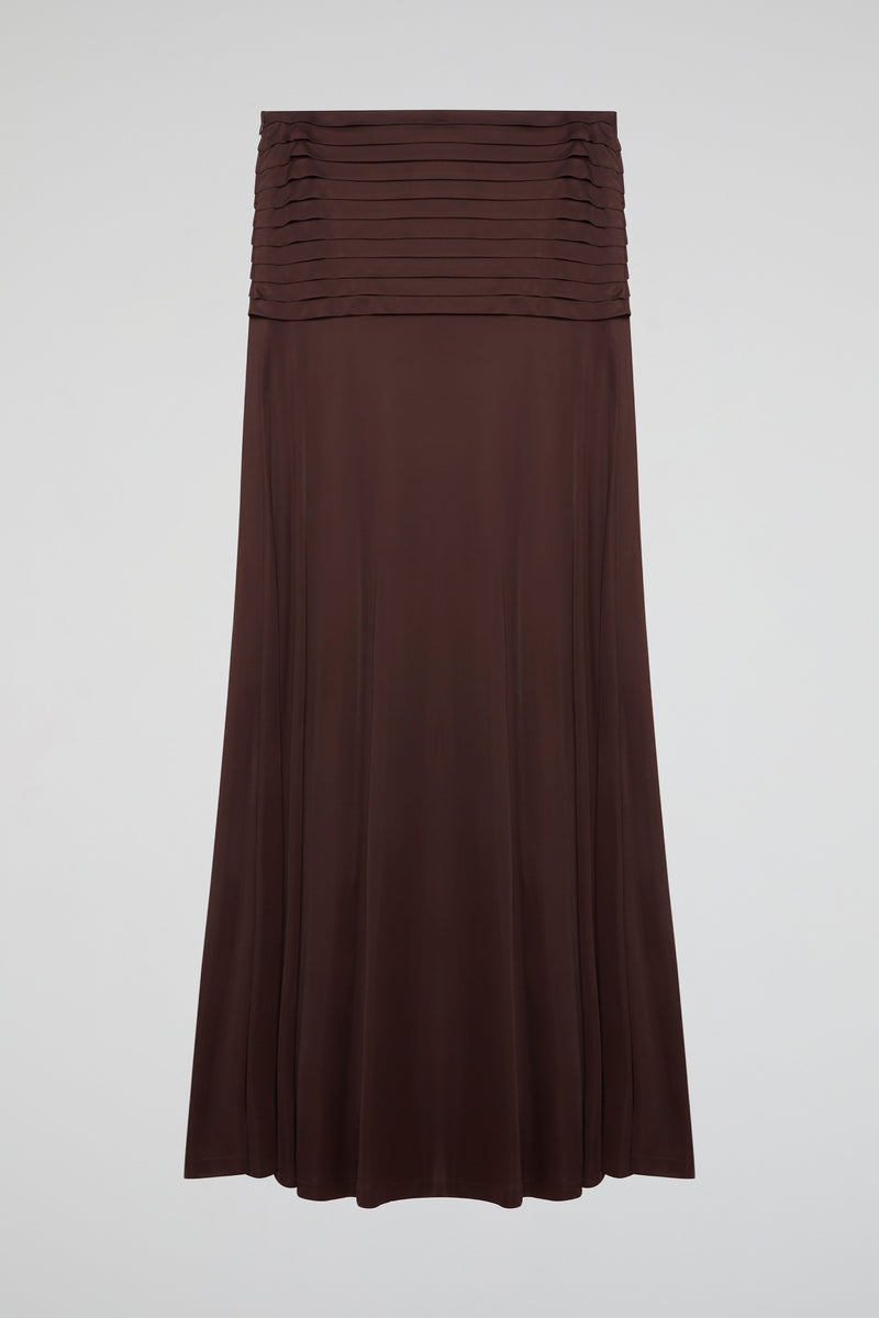 Brown Elegance Draped Maxi Skirt