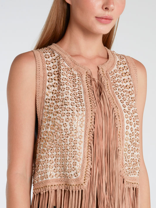 Brown Fringed Boho Gilet