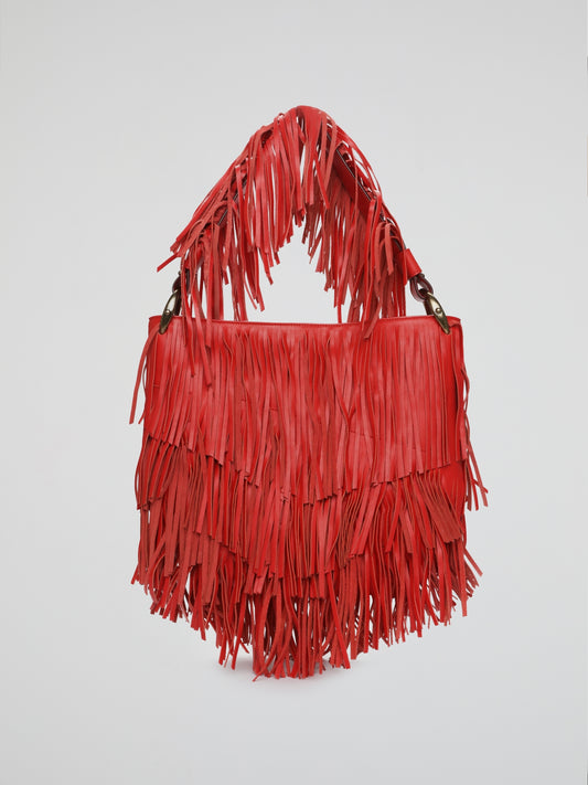 Red Fringe Cascade Shoulder Bag