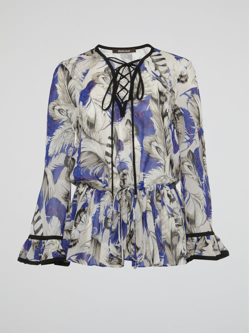 Moonlit Plume Sheer Lace-Up Kaftan