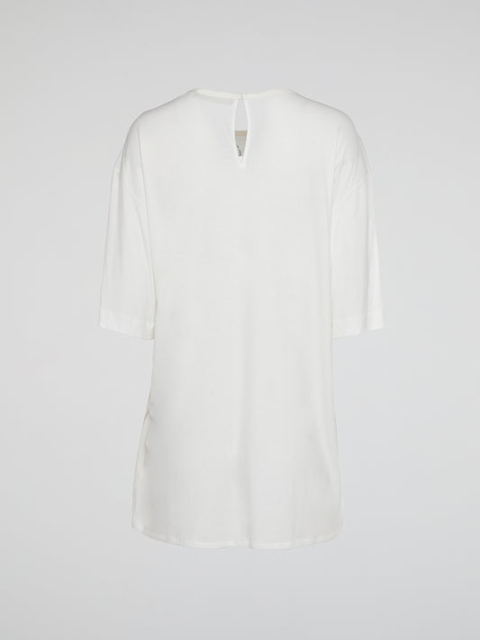 White Printed Half Sleeve Top