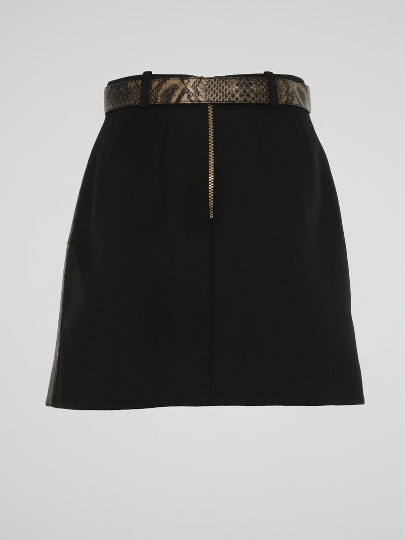Snake Print Belted Mini Skirt