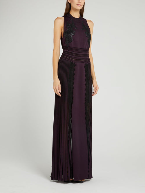 Purple Baroque Pleated Slit Dress