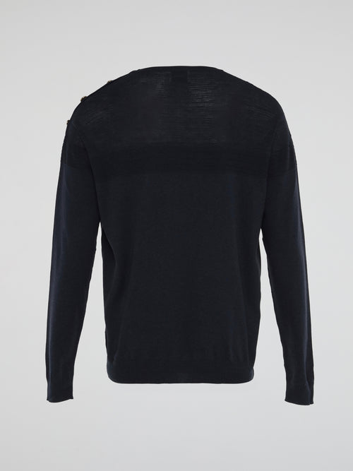 Navy Button Embellished Sweatshirt