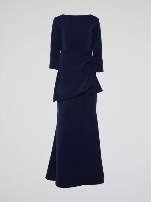 Navy Long Sleeve Evening Dress