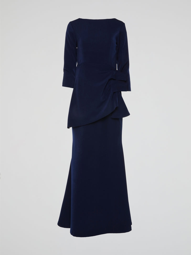 Navy Long Sleeve Evening Dress