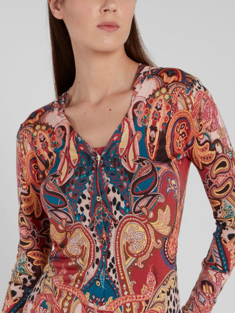 Paisley Print V-Neck Cardigan