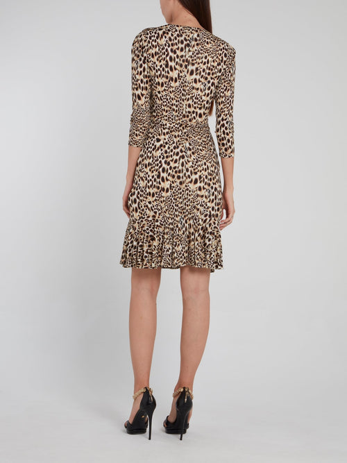 Leopard Effect Pleated Hem Dress