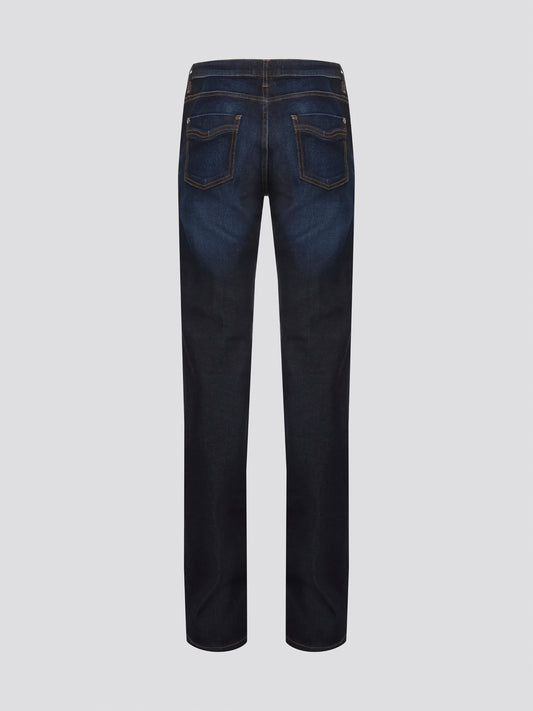 Step into the epitome of casual-chic with these Navy Stonewashed Straight Cut Jeans from Roberto Cavalli. Crafted from premium denim, these jeans feature a relaxed fit and a trendy stonewashed finish for that effortlessly cool look. Pair them with a crisp white shirt and sneakers for a weekend-ready ensemble that exudes style and comfort.