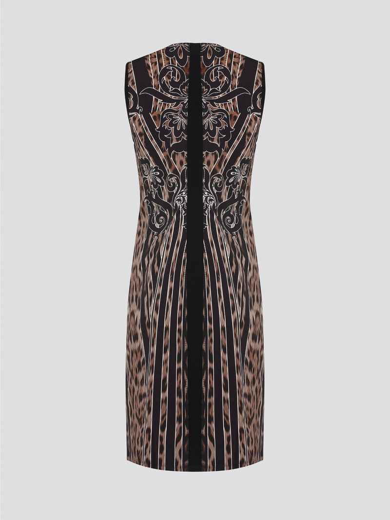 Fade into the wild with the Roberto Cavalli Leopard Print Sheath Dress. This fierce and fabulous statement piece will turn heads wherever you go, exuding confidence and sophistication. Embrace your inner predator and unleash your stylish prowess with this bold and daring dress.