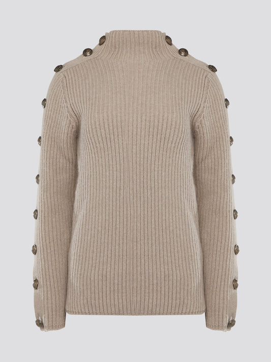 Elevate your sweater game with the luxurious Brown Button Detailed Sweater from Roberto Cavalli. This statement piece features intricate button detailing on the sleeves, adding a touch of sophistication and flair to your look. Stay cozy and stylish in this must-have staple for your fall and winter wardrobe.