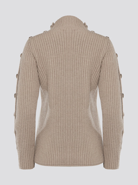 Elevate your sweater game with the luxurious Brown Button Detailed Sweater from Roberto Cavalli. This statement piece features intricate button detailing on the sleeves, adding a touch of sophistication and flair to your look. Stay cozy and stylish in this must-have staple for your fall and winter wardrobe.