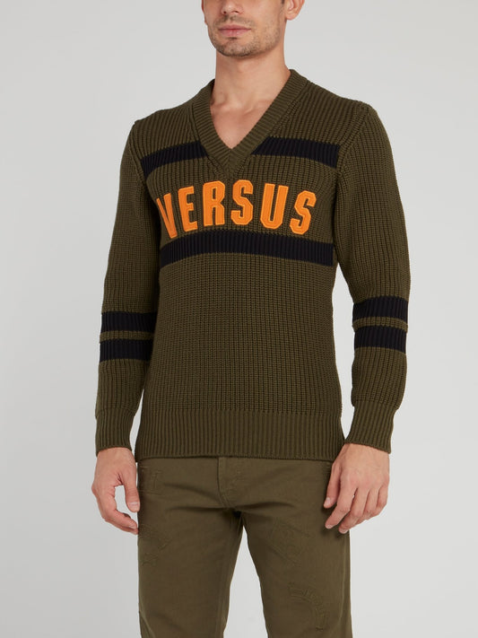 Olive Varsity Knit Sweater