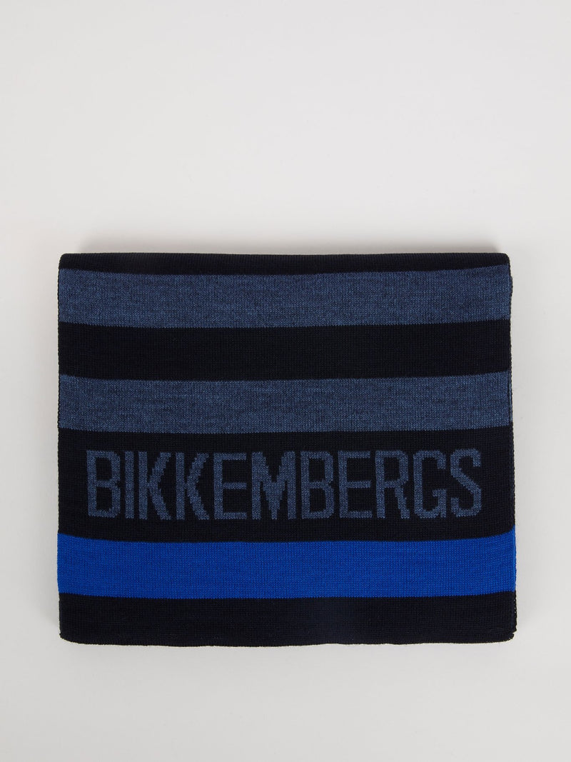 Navy Ribbed Logo Scarf