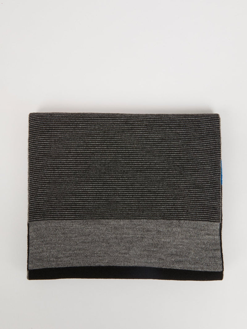 Grey Ribbed Logo Scarf