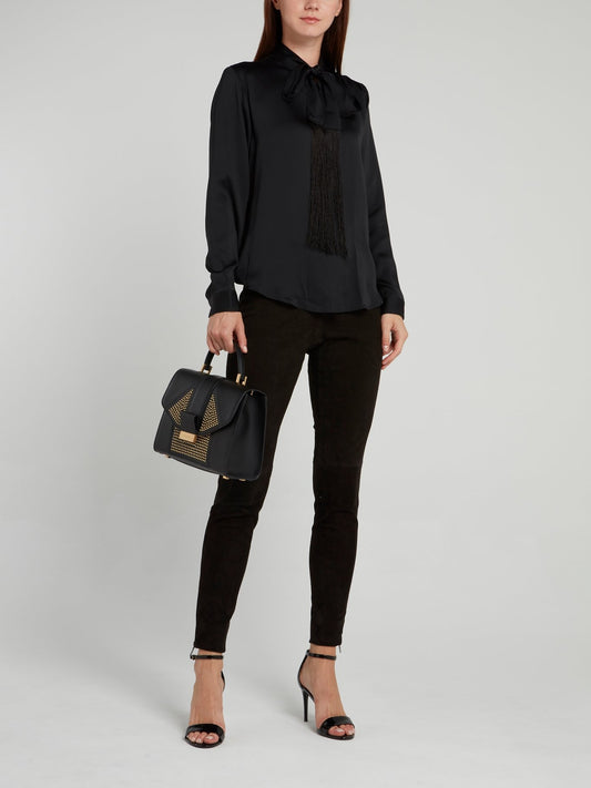 Black Satinised Georgette Tie Shirt