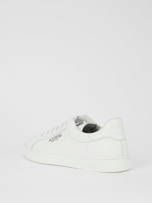 White Classic Logo Leather Sneakers