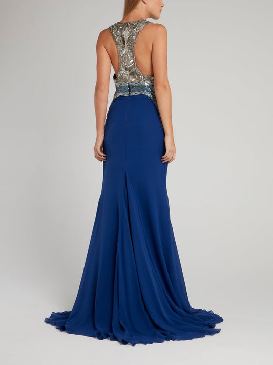 Blue Embellished Mermaid Dress