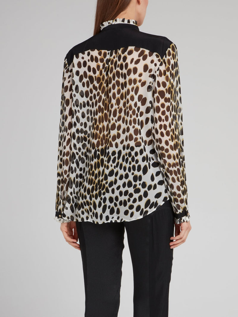 Leopard Print Bow Collar Chiffon Blouse