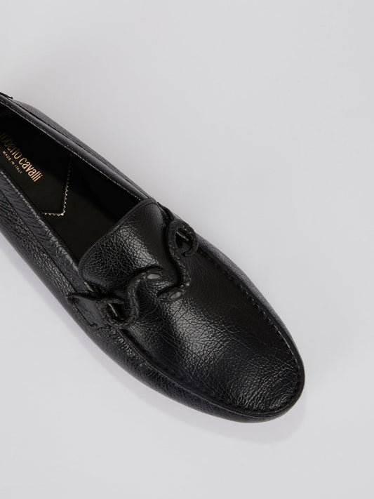 Black Snake Embellished Leather Moccasins