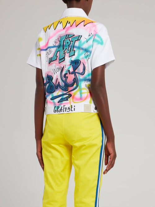 White Graffiti Print Jacket