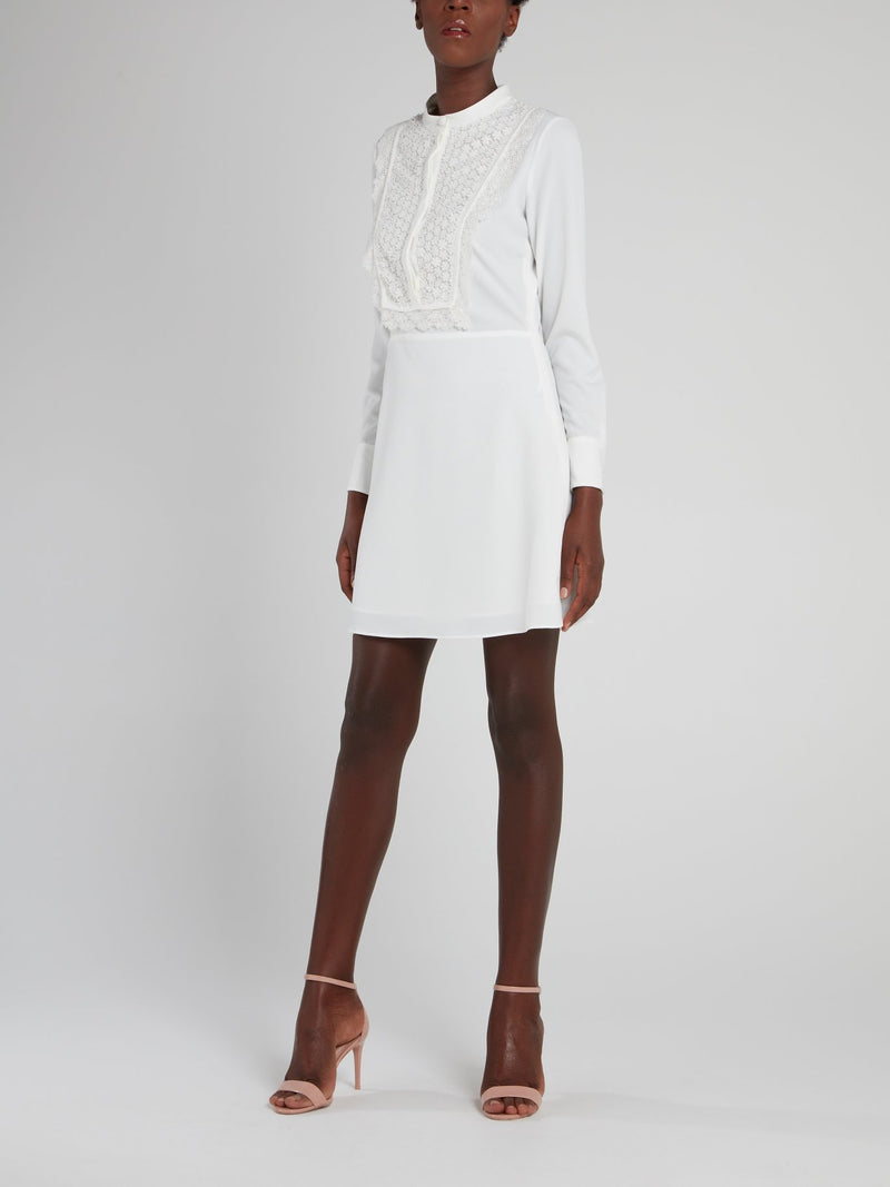 White Lace Bib Mini Dress