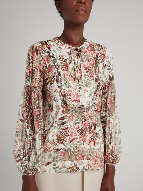 Floral Print Lace Up Blouse