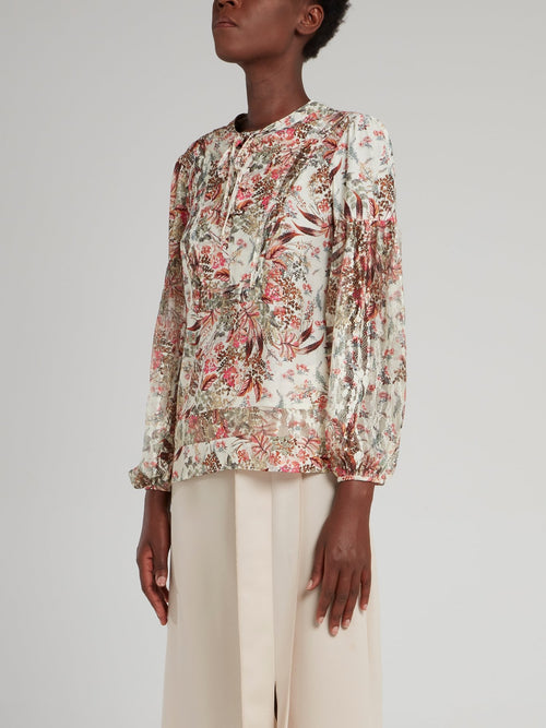 Floral Print Lace Up Blouse
