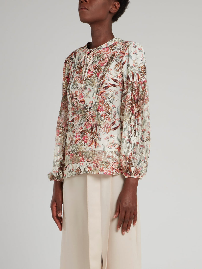 Floral Print Lace Up Blouse