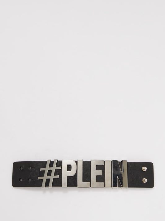 Black Logo Leather Bracelet