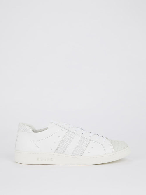 White Patterned Lace Up Sneakers