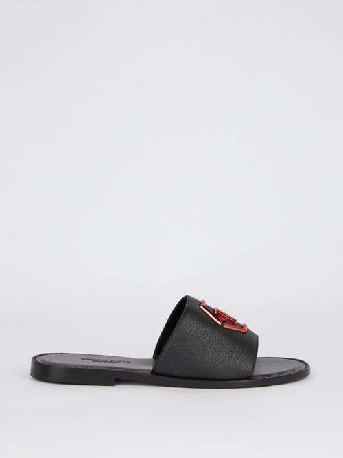 Logo Embellished Leather Slippers
