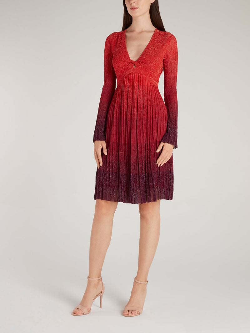 Red Pleated Glitter Dress