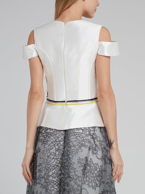 Floral Detail Cold Shoulder Peplum Top