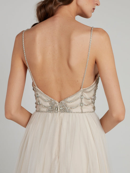 Multi-Stud Sheer Overlay Bridal Dress