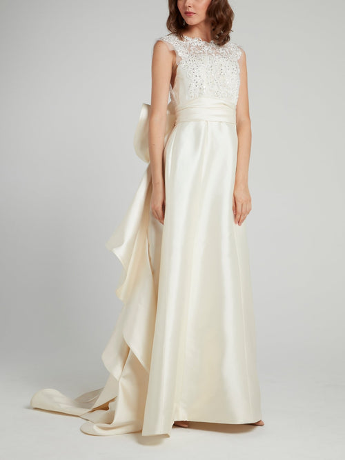 Crystal Studded Ruffle Back Bridal Gown
