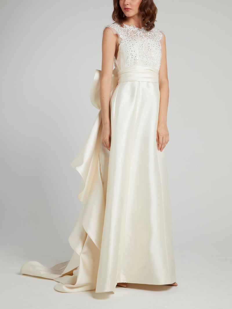 Crystal Studded Ruffle Back Bridal Gown