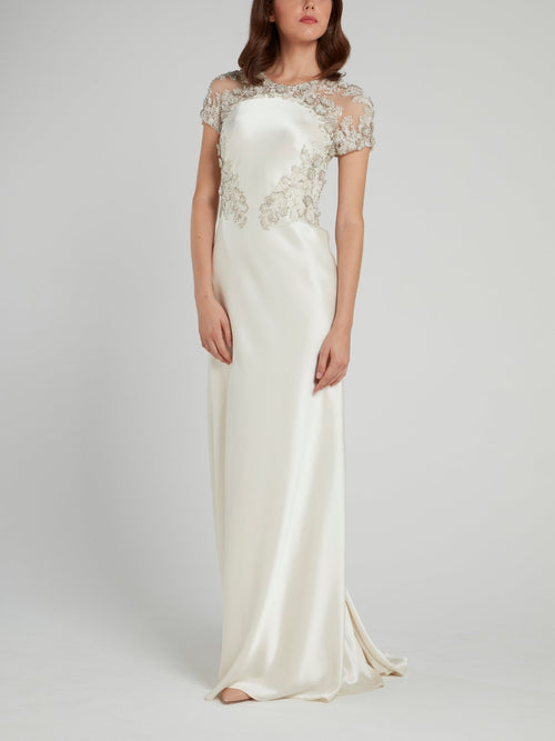 Crystal Embellished Leaf Detail Open Back Bridal Gown
