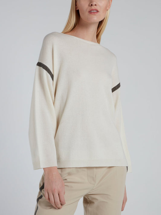 Beige Bateau Wool Cashmere Pullover