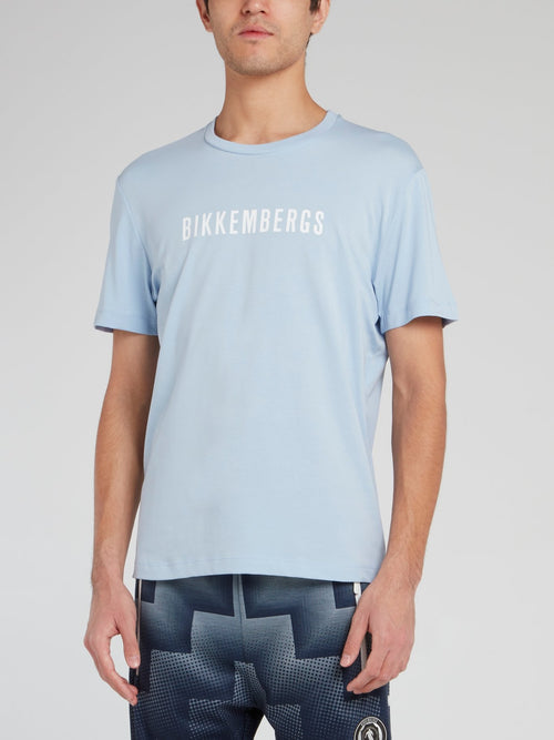 Blue Logo Print Cotton T-Shirt