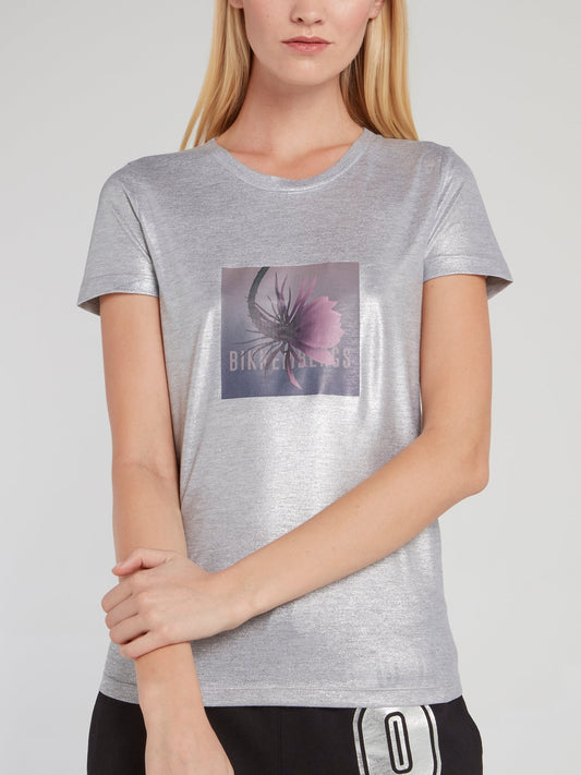 Silver Metallic Logo Fitted Shirt