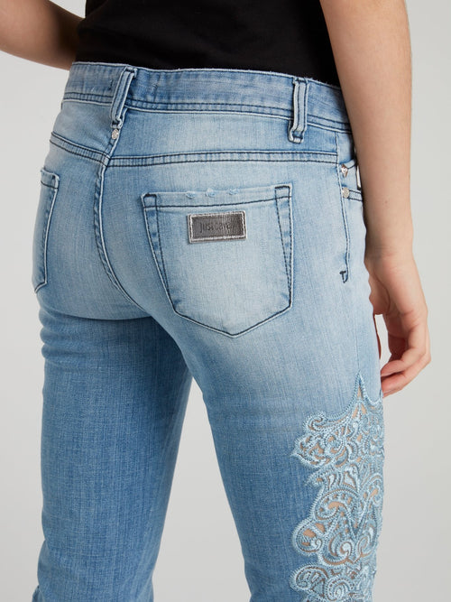 Blue Lace Panel Jeans