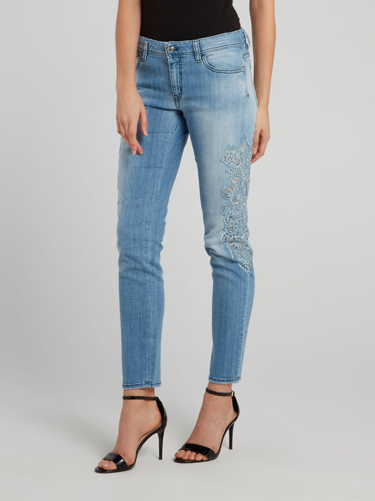 Blue Lace Panel Jeans