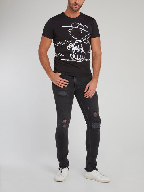 Charlie Brown Black Cotton T-Shirt
