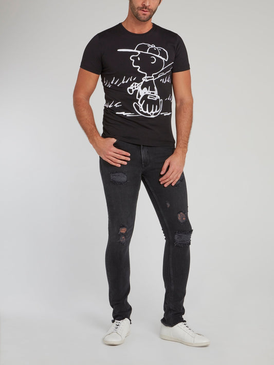 Charlie Brown Black Cotton T-Shirt