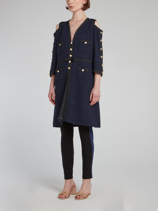 Navy Cold Shoulder Long Coat