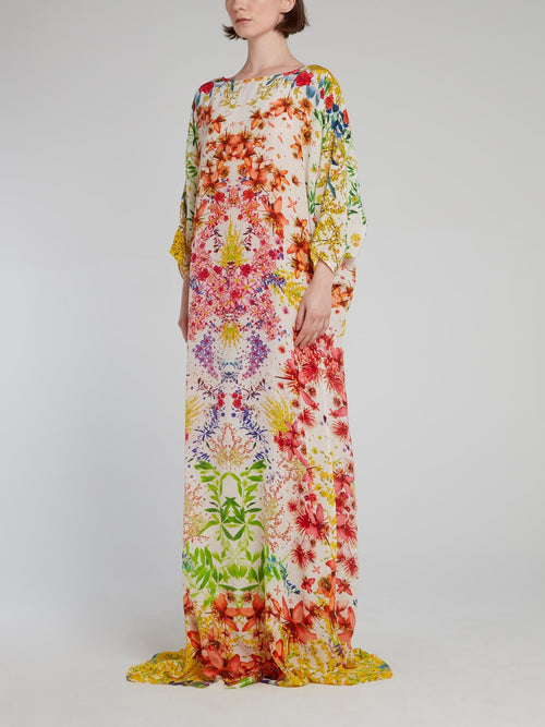 Floral Print Bateau Neckline Kaftan