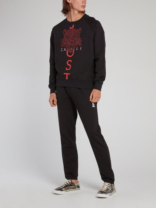 Black Leopard Head Cotton Sweatshirt