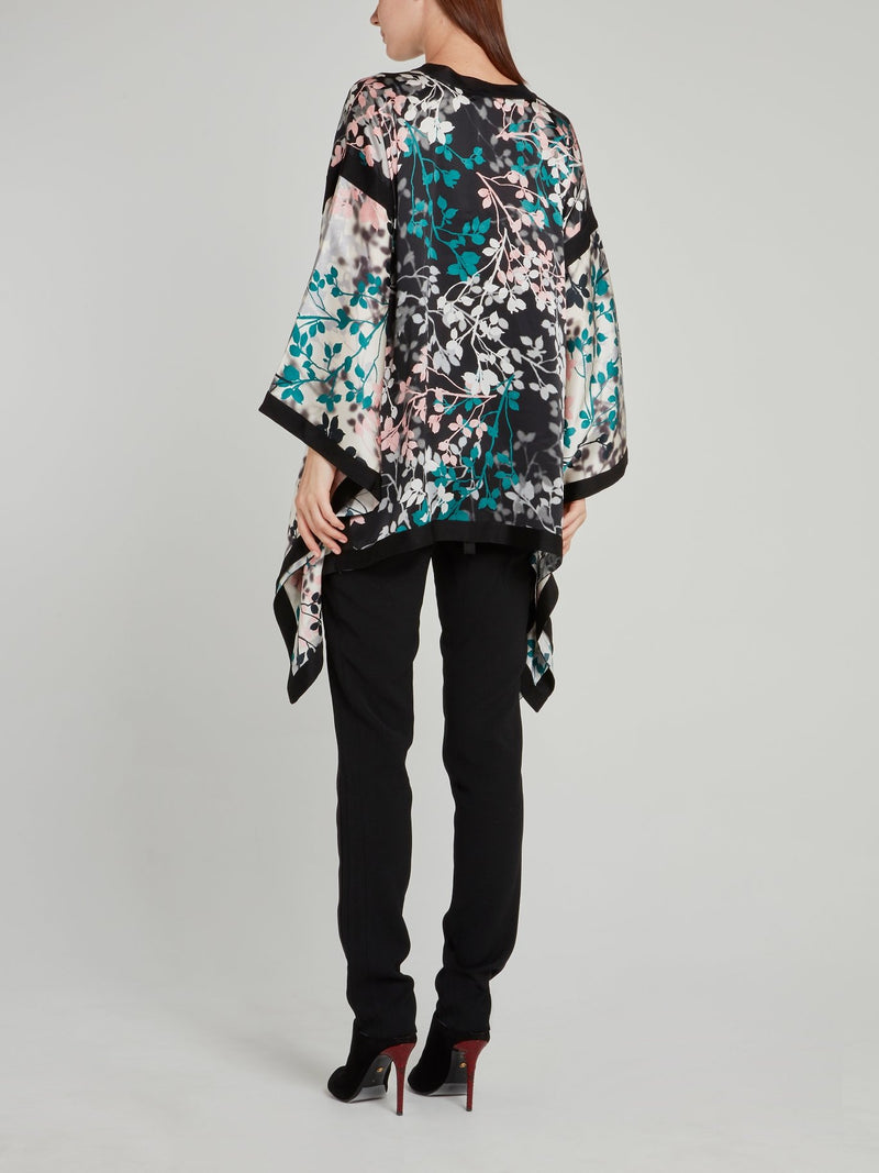 Leaf Print Flared Sleeve Kaftan