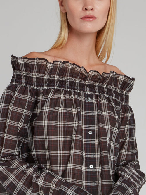 Check Off-The-Shoulder Long Tail Top